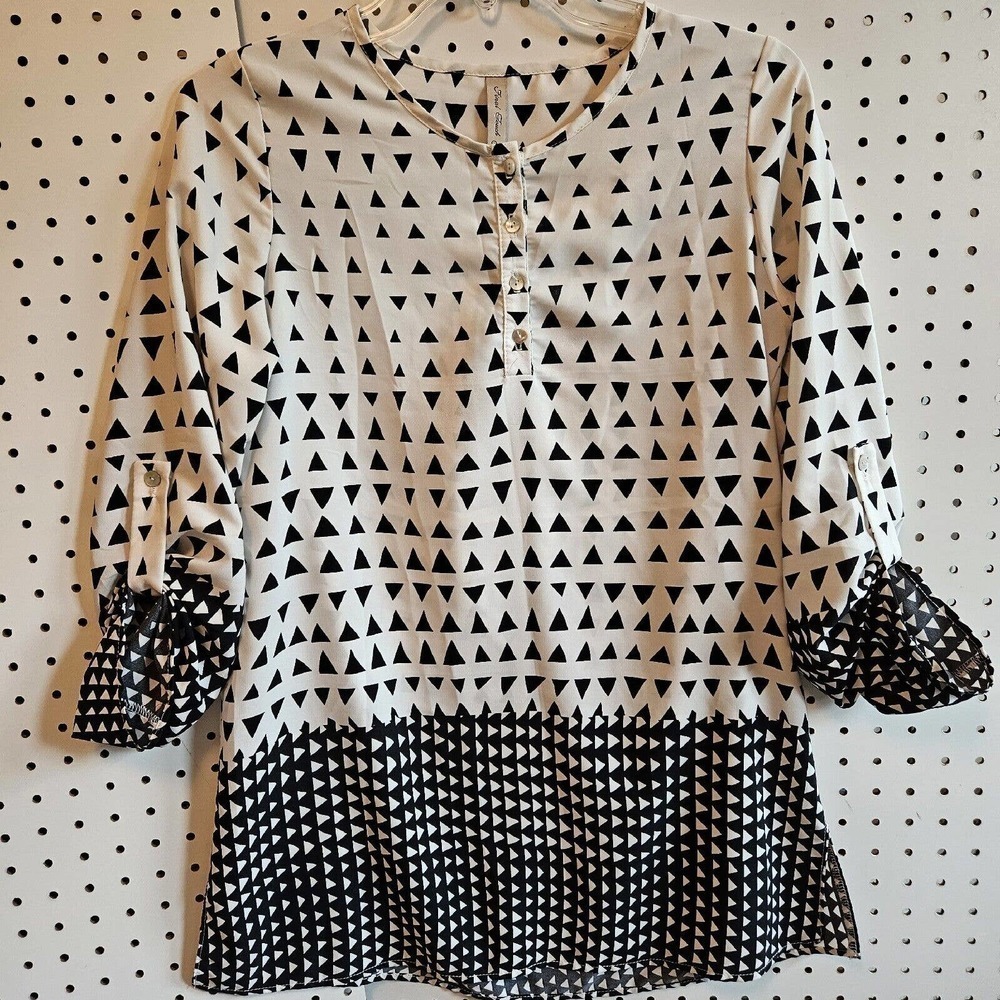 Final Touch Womens SZ S Casual Tunic Top Blouse Boho Chic Black White